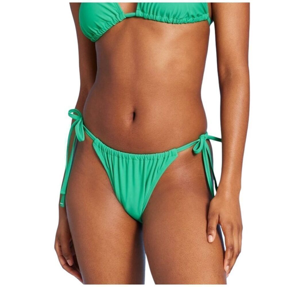 NEW Wild Fable Side-Tie Scoop Front High Leg Adjustable Green Bikini Bottom M